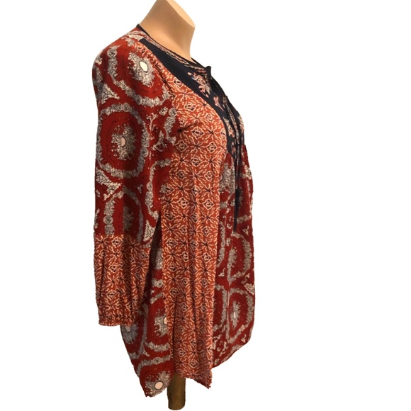 Women’s Red Geometric Relaxed Fit Boho Tunic - Picture 3 of 16